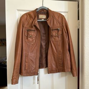 Michael Kors Brown Leather Moto style jacket XL